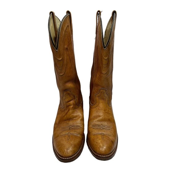 Vintage 1970s Dingo Leather Cowboy Western Boots Tan Embroidered Mens 10 E Wide - Picture 4 of 14